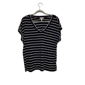 Jessica Simpson Navy Blue White Striped V-neck T-shirt Size Large